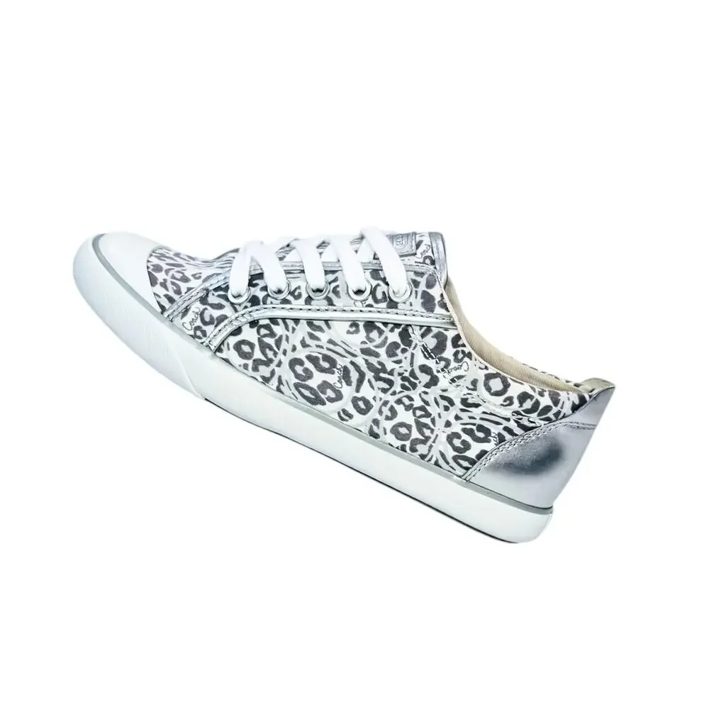 Coach Women's Snow Leopard Print Silver Grey Metallic Sneakers Size 6.5